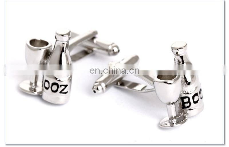 Wine Bottle and Cup Cuff link Silver Cheap Shirt Cufflinks Men