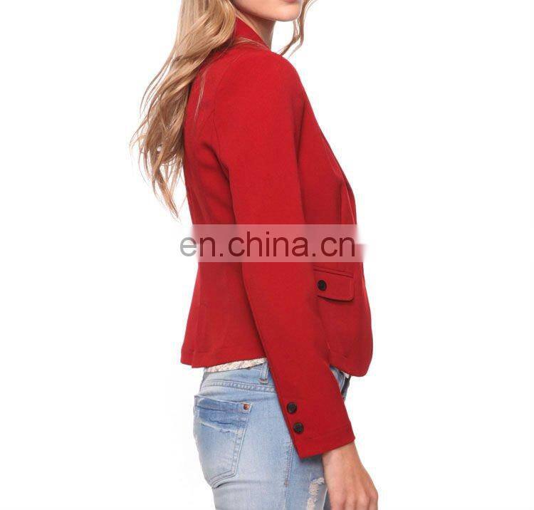 CHEFON Button Trim Women Plus Size Red Blazer CFB040