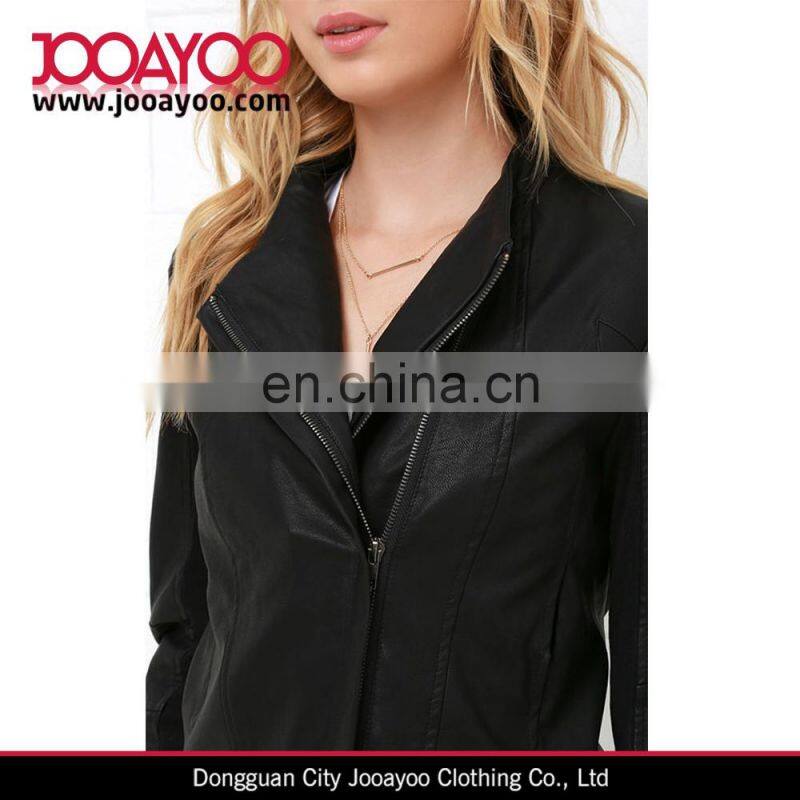 Latest Women Winter Coat Design Chic Black Vegan Leather Jacket