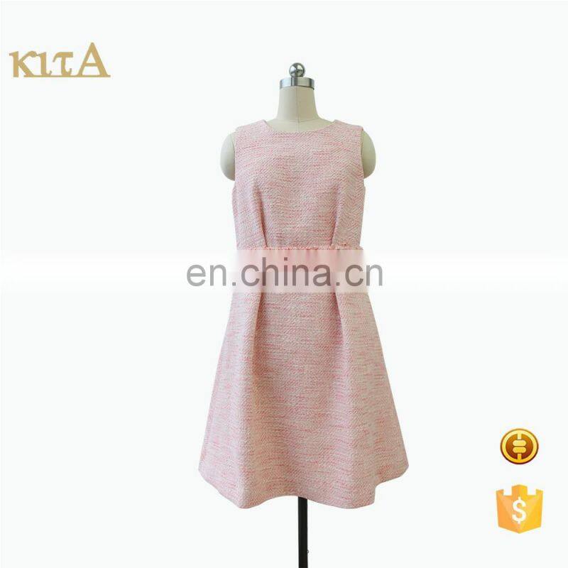 Fashion sexy pink sleeveless tweed dress for women