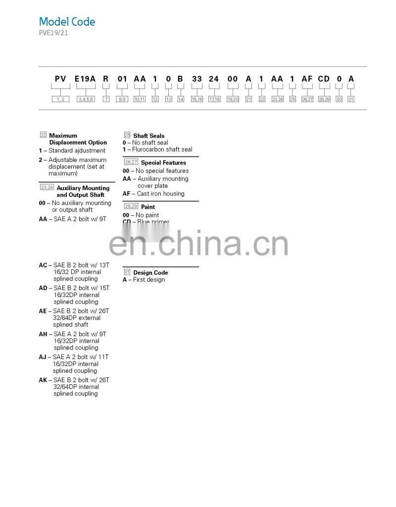 PVE of PVE12,PVE19,PVE21,PVE27,PVE35,PVE47,PVE62 straight axle variable displacement pump