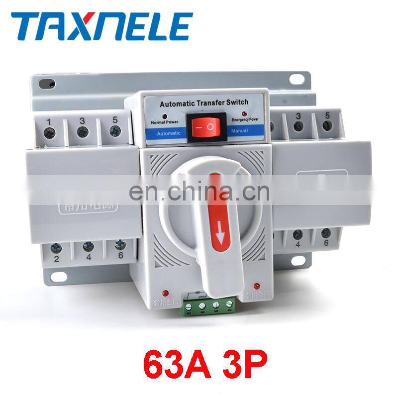 2P 3P 4P 63A 380V 50/60hz 3 wire MCB type Dual Power Automatic transfer switch ATS