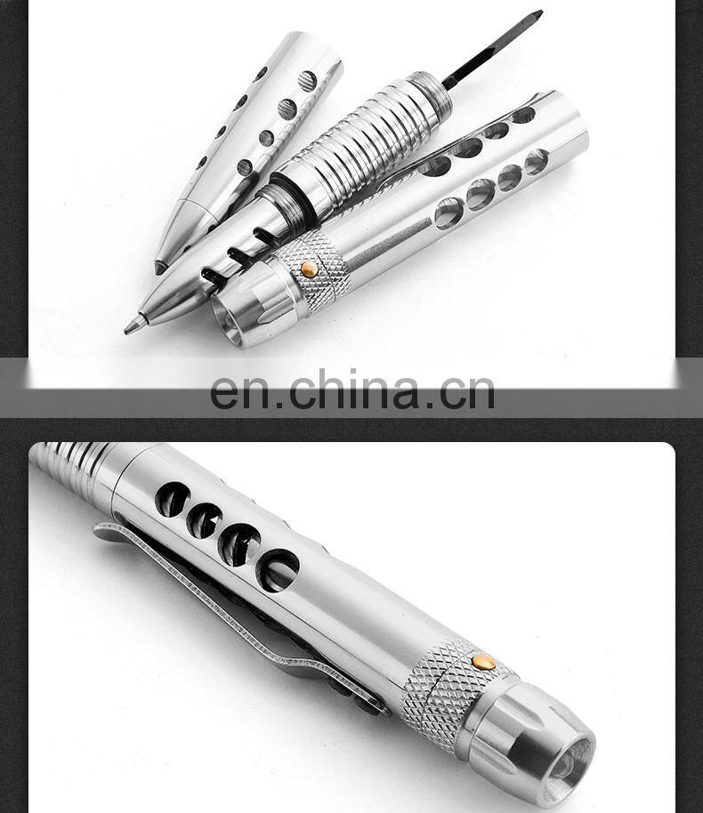 High Quality Stainless Steel with LED Lamp Outdoor Multifunctional Tactical Pen Outdoor self-defense Tool