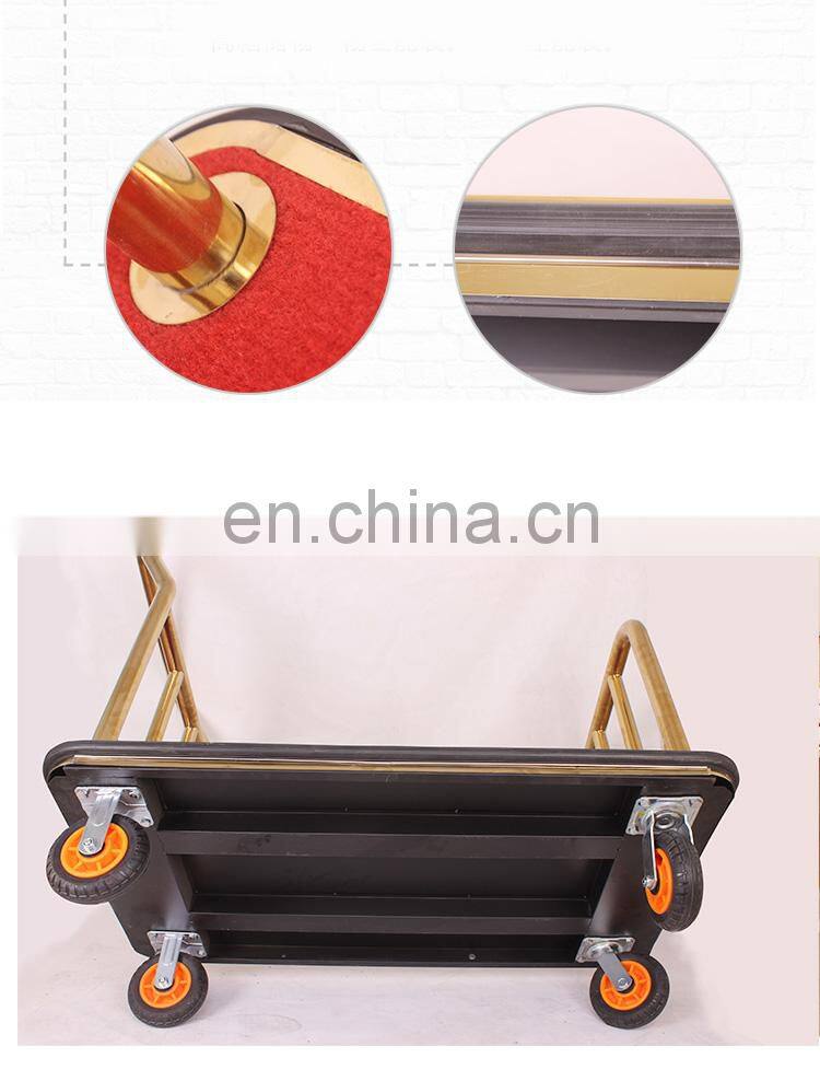 High Quality Titanium Gold Plated Hotel Luggage Cart Bellman Cart Trolley service