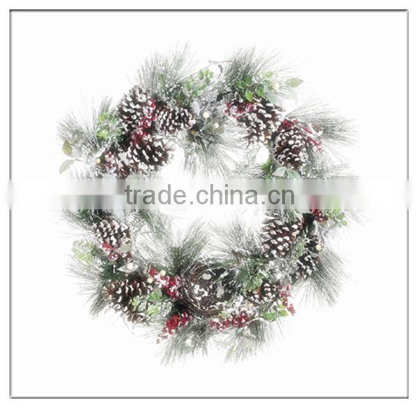 18" christmas pinecone wreath with flower and fruit/white berry christmas wreath