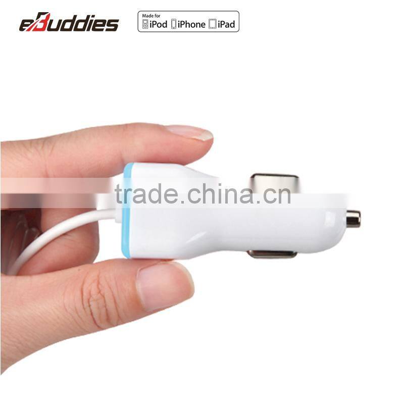 MFi certified Manufacturers fast charging MFi certified 8pin 3.4A USB Car Charger with MFI Cable for iPhone 6 6s Plus 5S 5C 5 SE