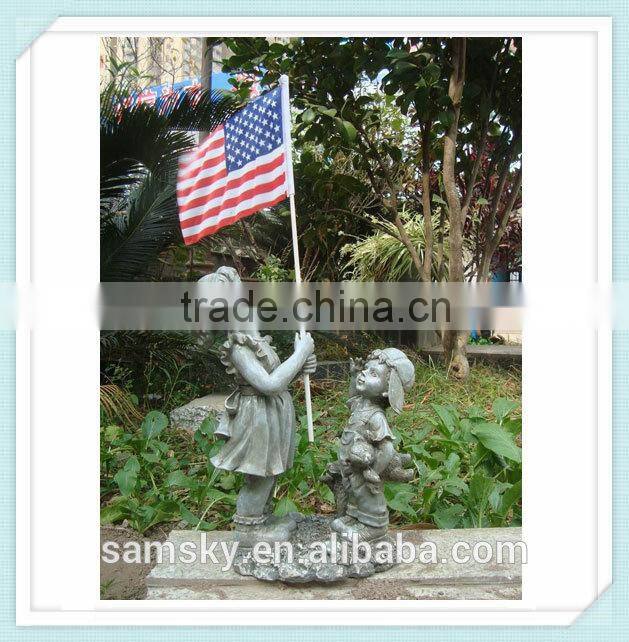 outdoor children garden statues with american flag