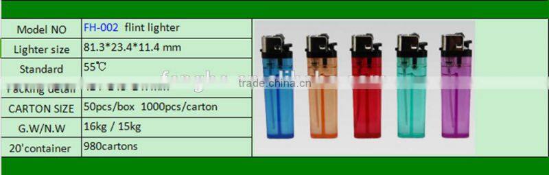 cheap ISO9994&EN13869 disposable flint clear cigarette plastic lighter FH-002