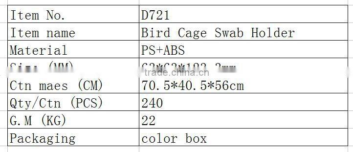 D720/D721- 2015 New Products Bird Cage Series Plastic Toothpick Holder Cotton Swab Tube Cute Gift Set