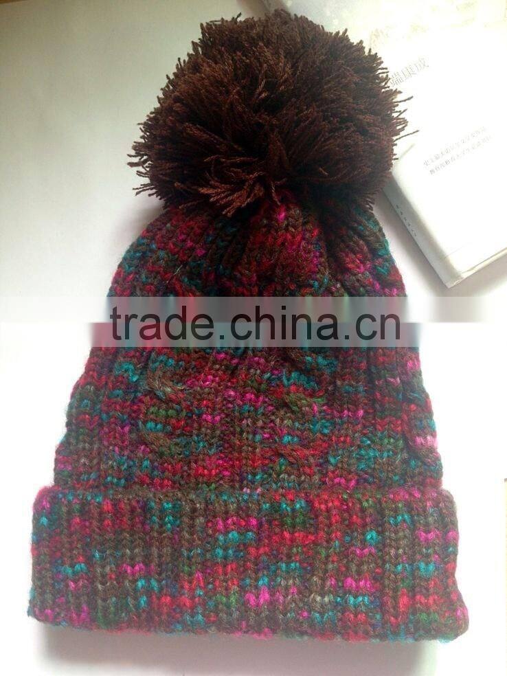 New Design Acrylic Coloured Thread Knitting Beanie Caps and Hats