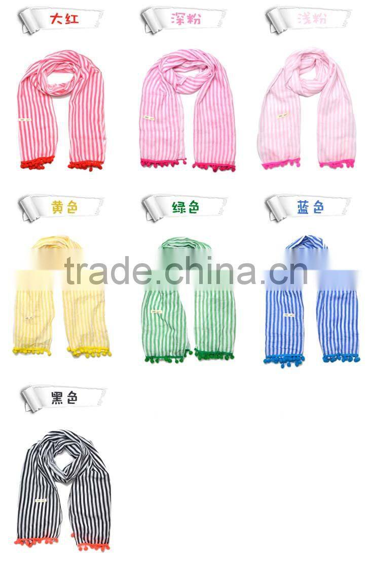 New Arrival Striped Lace Pom Pom Brim Boys Girls Baby Kids Winter Scarf
