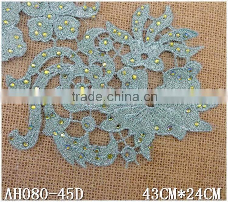 43*24cm Water Suloble Grenn Rhinestone Floral Cotton Crochet Lace Trimming Collar Neck Designs Kurt for Lady Garment Accessories