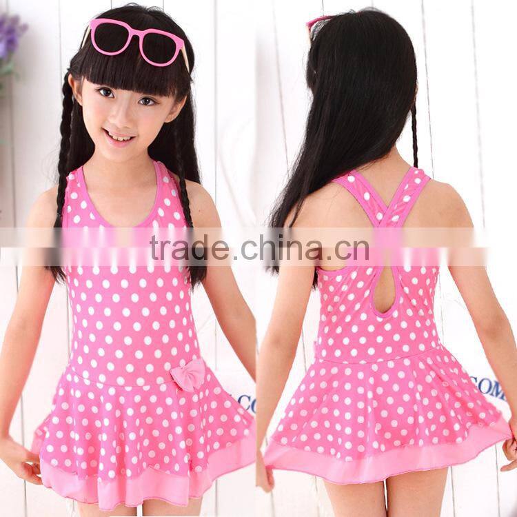 Lovely Girl Dot Print One Piece Kids Swimwear