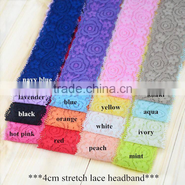 Fancy 1" width stretch lace elastic trim in stock,lace elastic wholesale for baby headband