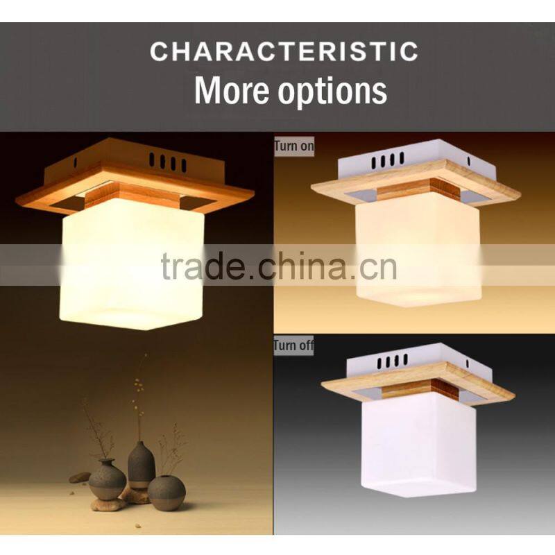 Rubber Wood Frosted Glass Bedroom Aisle Ceiling Light