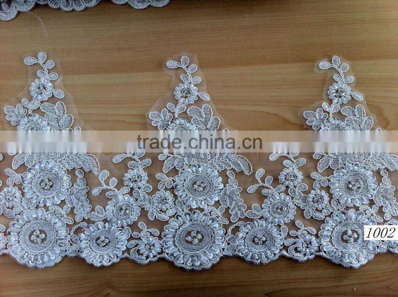 2015 new fashion style cording lace trimming for wedding dress