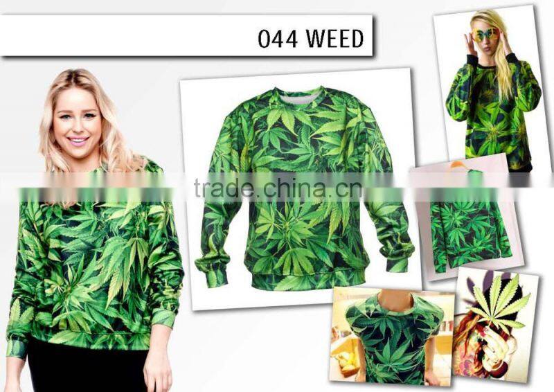hot women handmade green weed high quality 3d print fullprint crewneck sweatshirt spring autumn unisex custom oversized pullover