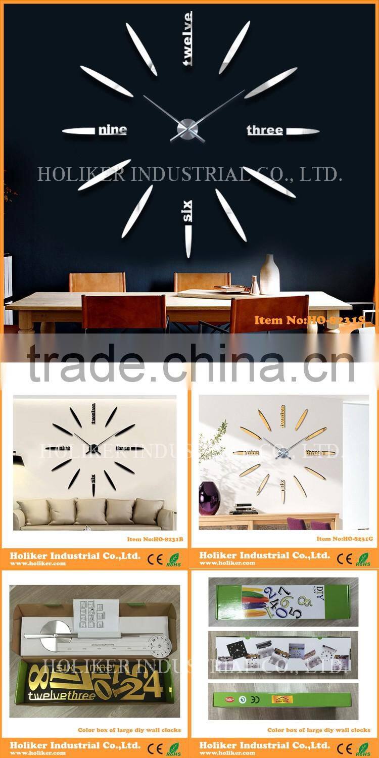 2016 new design home decorative large acrylic mirror 3D diy wall clock