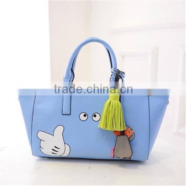 Novelty smiling face cartoon ladies PU tote bags
