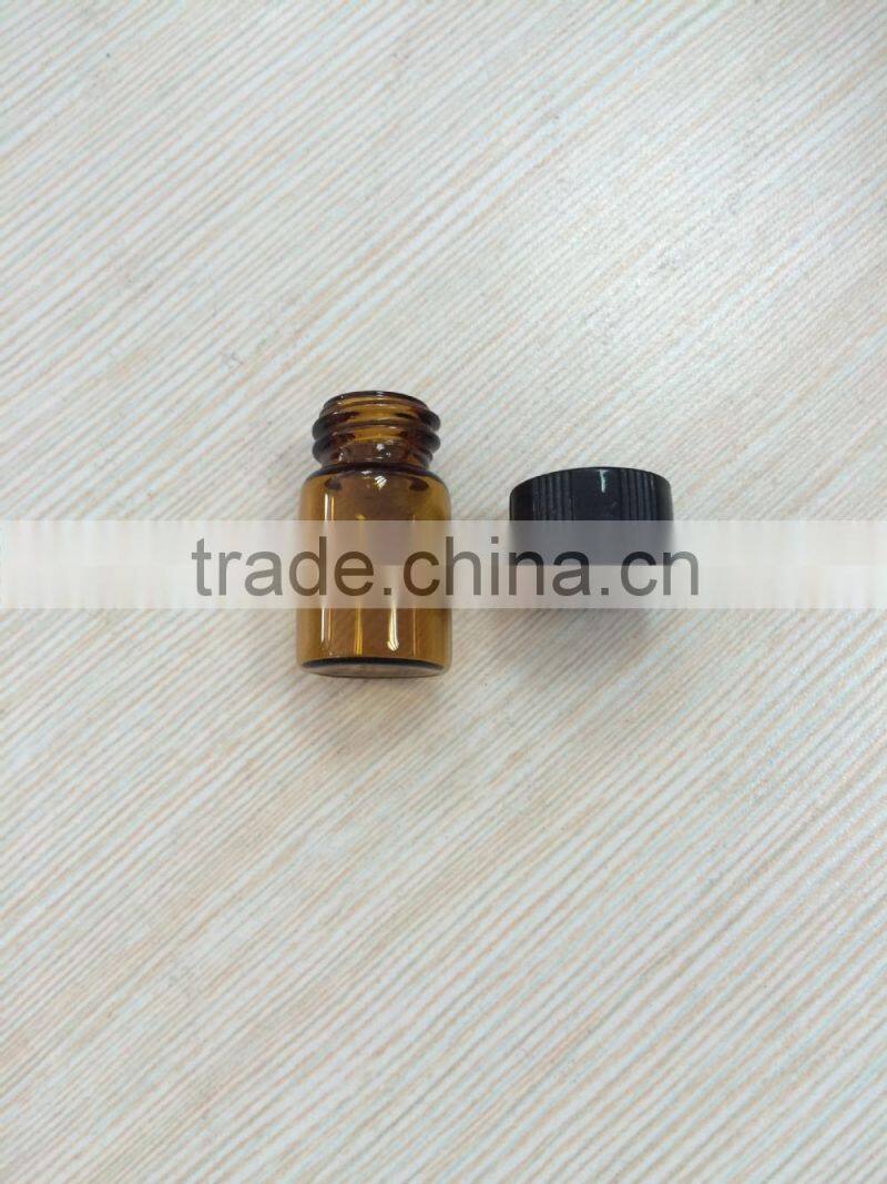 2ml amber color tube glass bottle with black cap