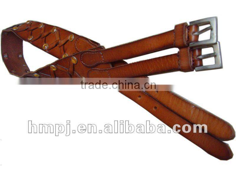 Brown color cowhide leather studded leather belt