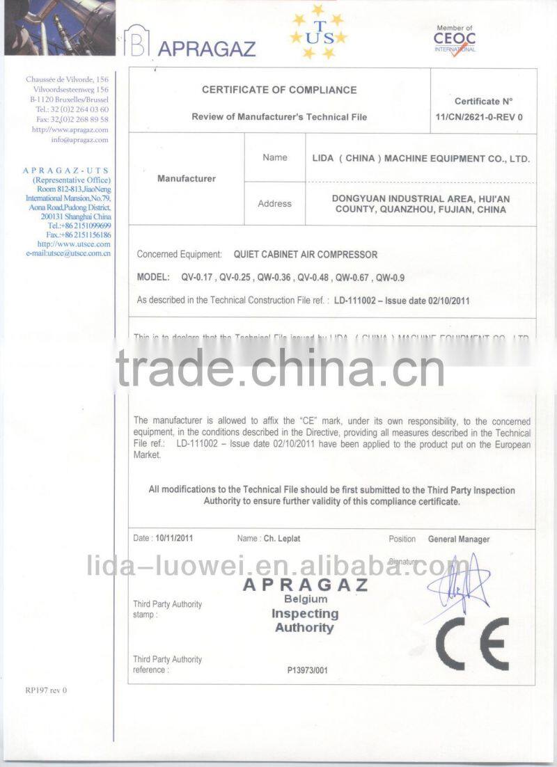 Stational quiet air compressor with cabinet QW-0.90 quiet air compressor