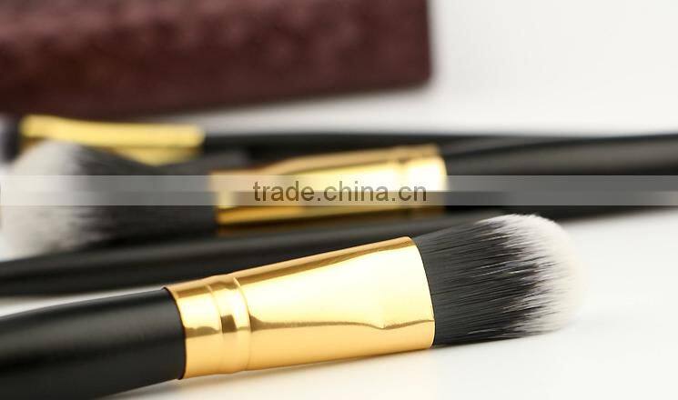 essential 5 pcs synthetic hair makeup brush set leather case
