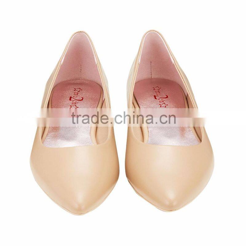 Low heel pointy toe classic ladies breatheable PU lining comfortable nude sheep skin pump shoes