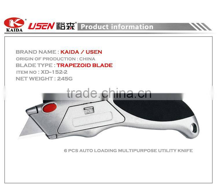 6 PCS Auto Loading Trapezoid blade Zinc alloy utility cutter knife