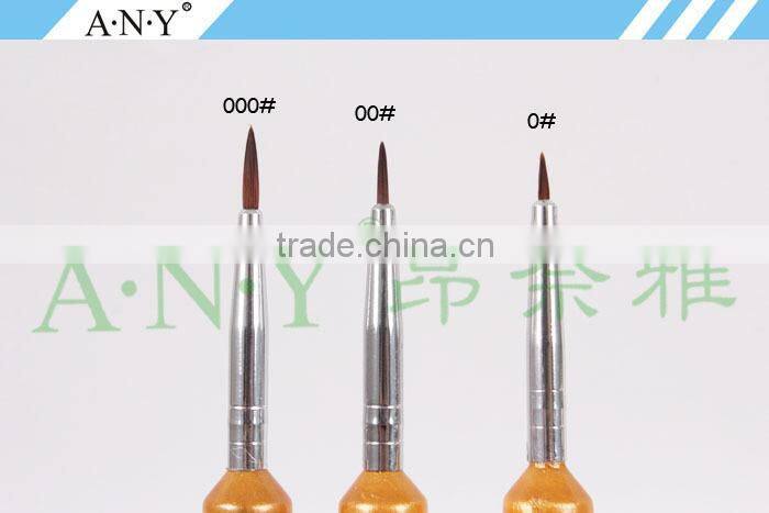 ANY Nail Art Beauty Care 3PCS Golden Wooden Handle Nylon Nail Brush Set