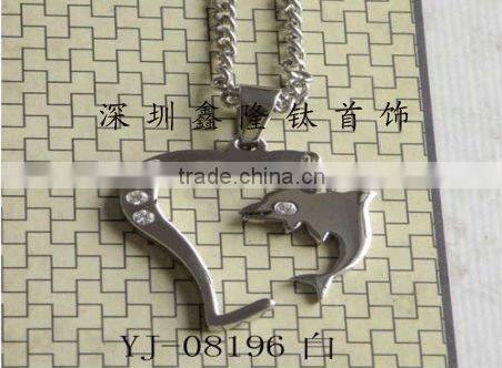TC64 Stainless Steel Half Heart and Black Dolphin Pendant
