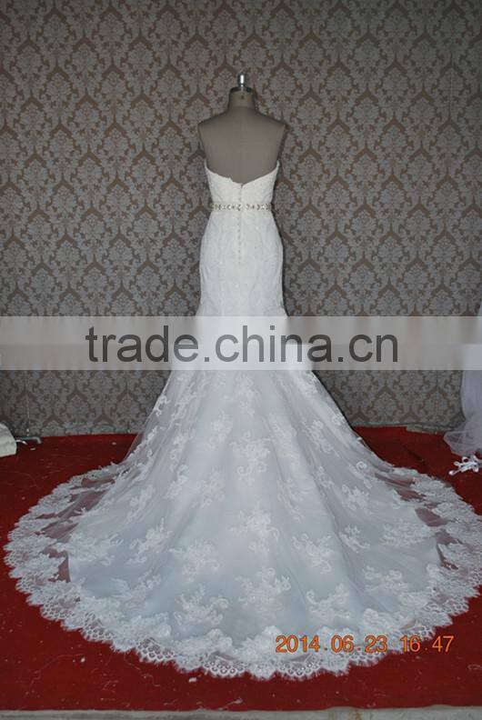 (MY0043) MARRY YOU China Custom Made High Quality Lace Mermaid Bridal Gown With Crystal Rhinestone Belt For Wedding Dress