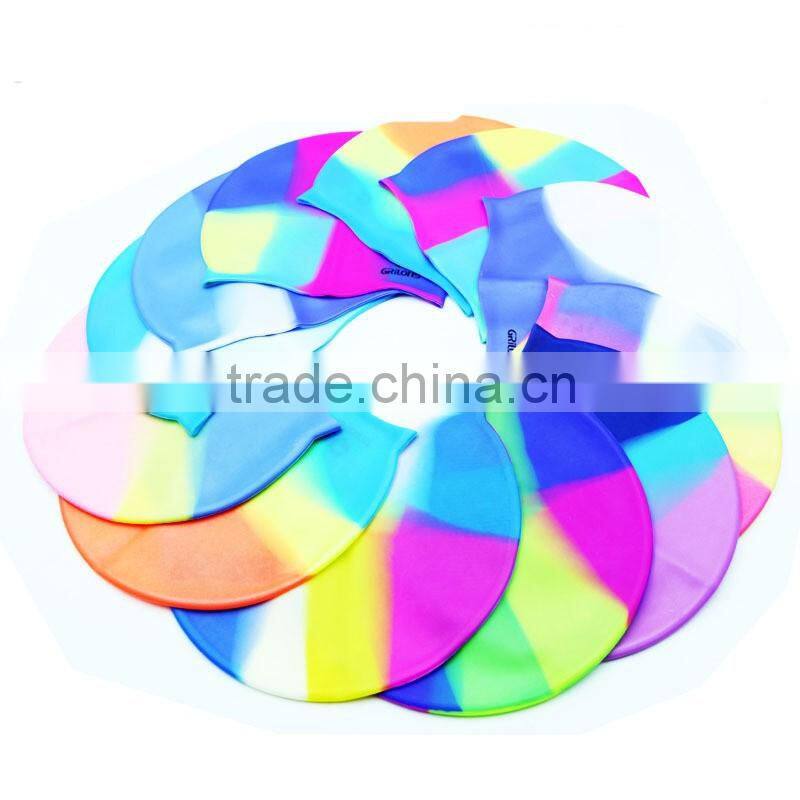 Chinese design your own swim cap with custom printing free art work,Colorful printing silicon swimming cap