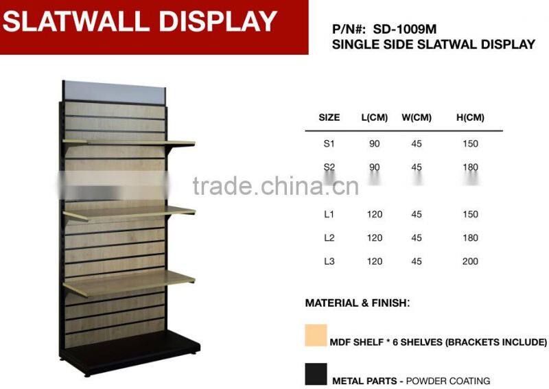 Supermarket MDF Slatwall Display Clothes Gondola Shelving