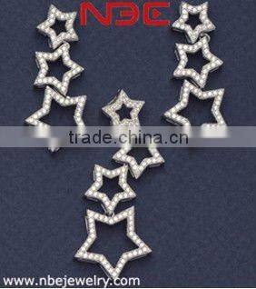 Fashion Wax micro pave setting jewelry set,small prong AAA grade cz quality rhodium wholesale costume silver jewellry set