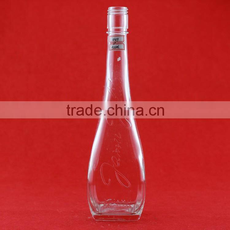 Hot sell 500ml glass bottle empty juice bottle woman shape liquor bottle