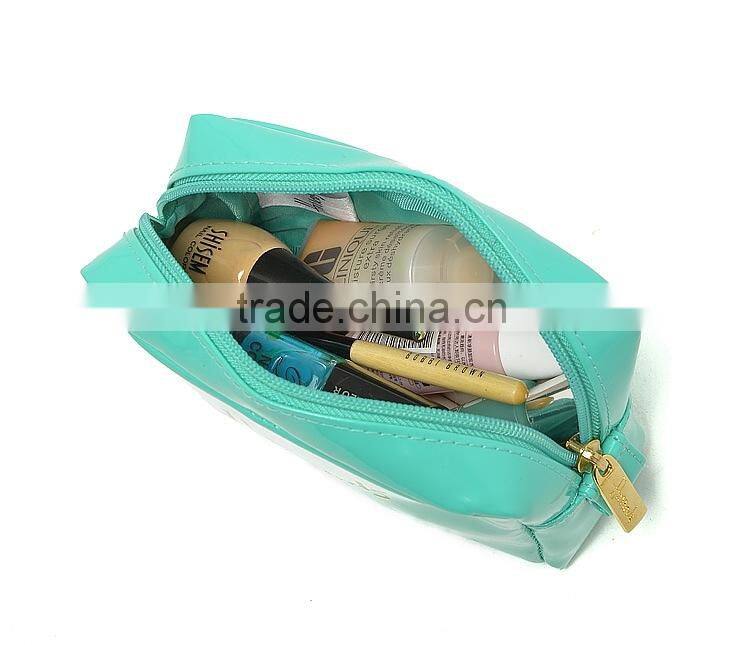 Mint green mirror leather toiletry bag,make up pouch,cosmetic bag