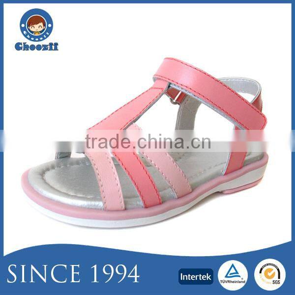 Hot Selling Summer Simple Pink Leather Girls School Sandals
