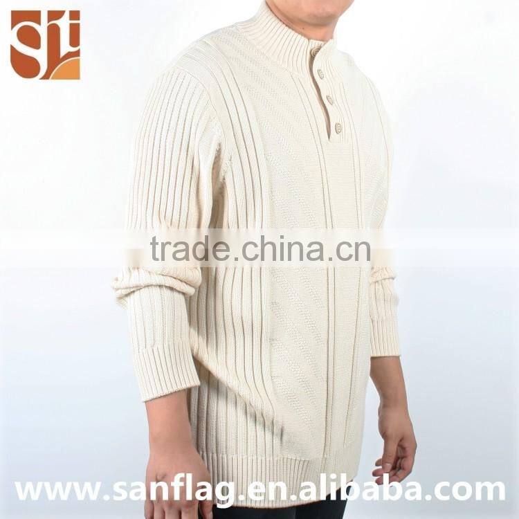 Winter men high neck long sleeve plus size jumper with button custom computer knit sweater made in china