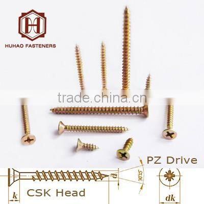 Carbon steel countersunk head yellow coated chipboard screw