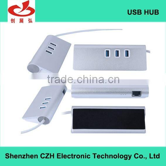 Auminum alloy 5 Gbps high speed usb 3.0 3 por hub with 1 RJ 45 Gigabit Ethernet Lan Adapter