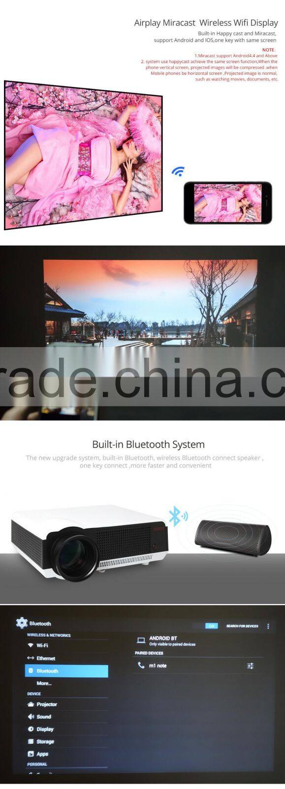 2016 Hot Sale! HD 1080p projector built in Android 4.4 OS and Dual Band 2.4G/5G Wi-Fi