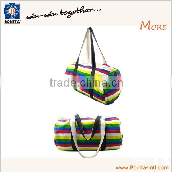2014 most fashion women canvas material rainbow stripe travel bag
