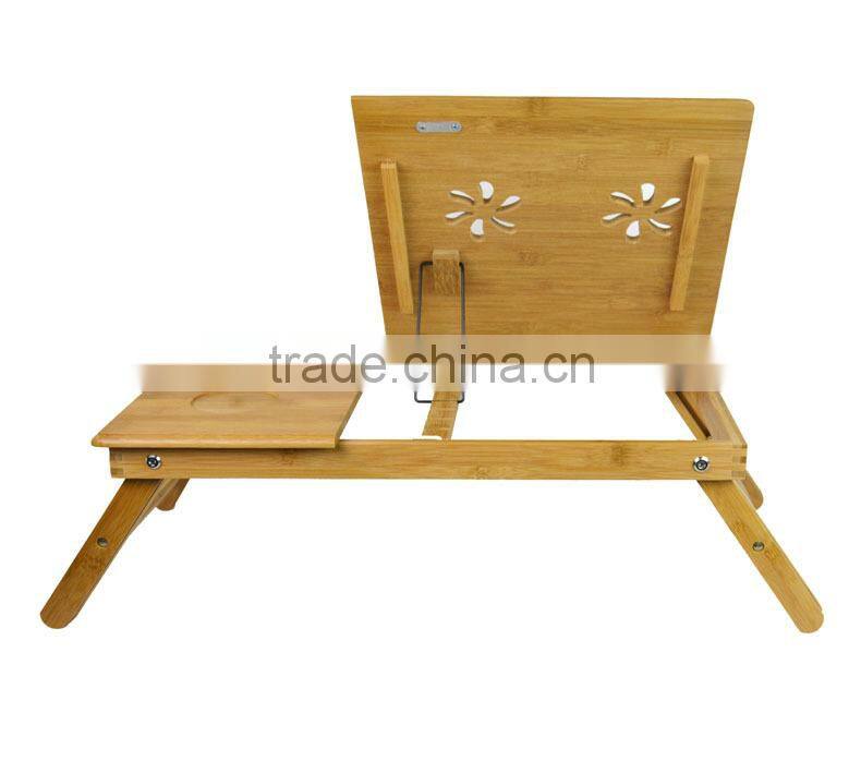 Bamboo Multi-Position Adjustable Laptop Computer Desk & Serving Bed Tray With Drawer