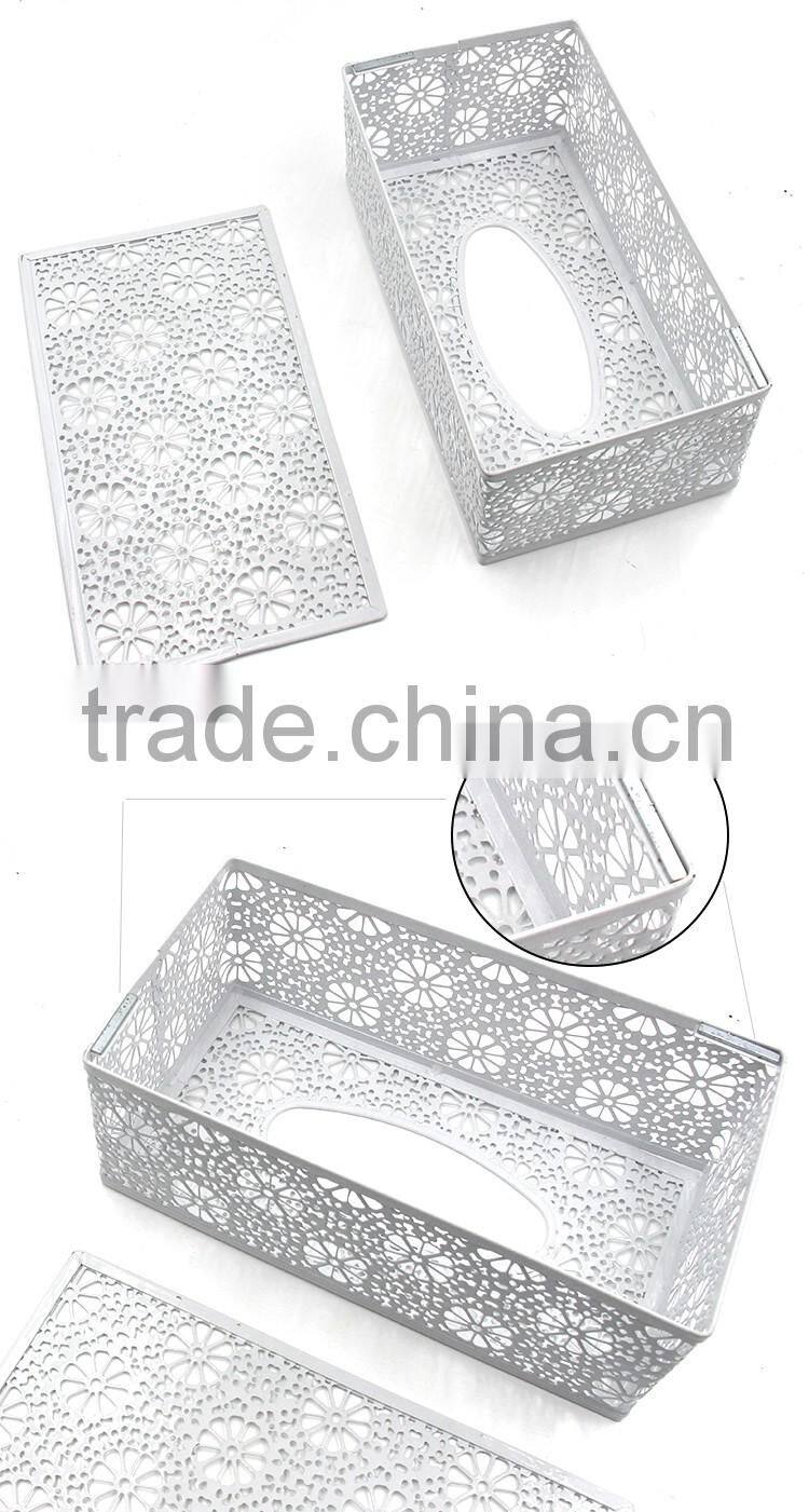 Custom fancy design iron metal embossing decorate car facial tissue box
