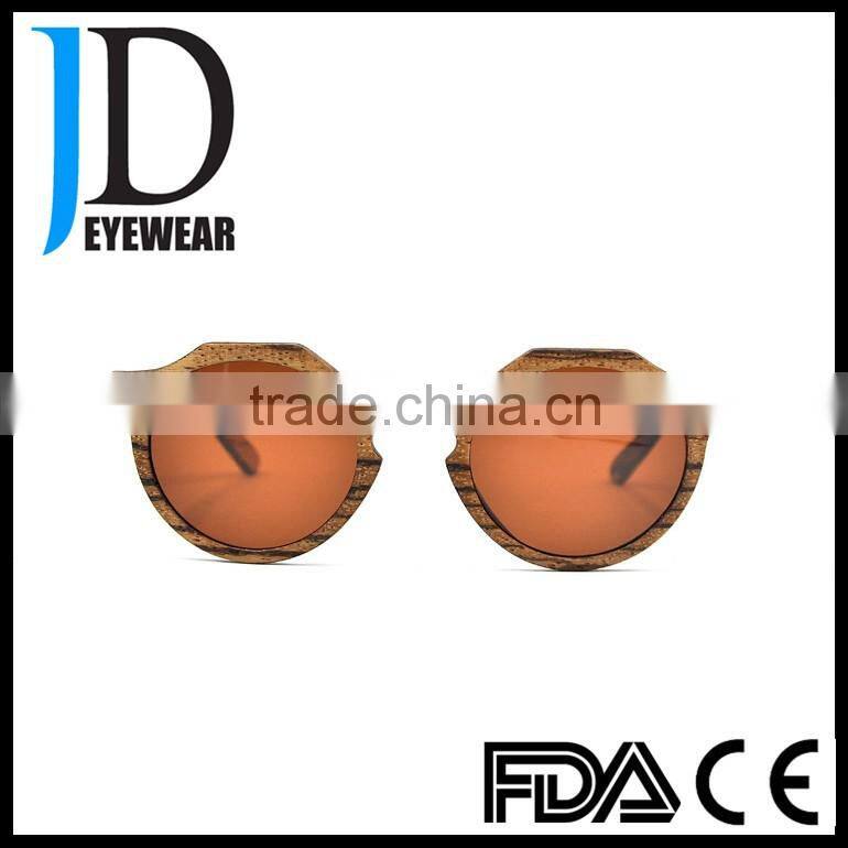 retro round environmentally friendly wooden sunglasses with brown solid color lens