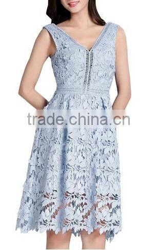 Women's Vogue Lace V-neck Chic Cocktail Party Sleeveless Dress