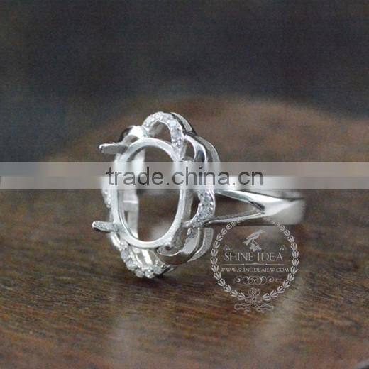9*11mm 925 sterling silver oval bezel silvery prong setting ring base blank supplies DIY findings 1222007