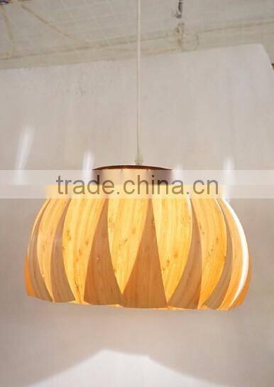 Modern Furniture Round Nature Wood Veneer Shade Pendant Lamp/Light