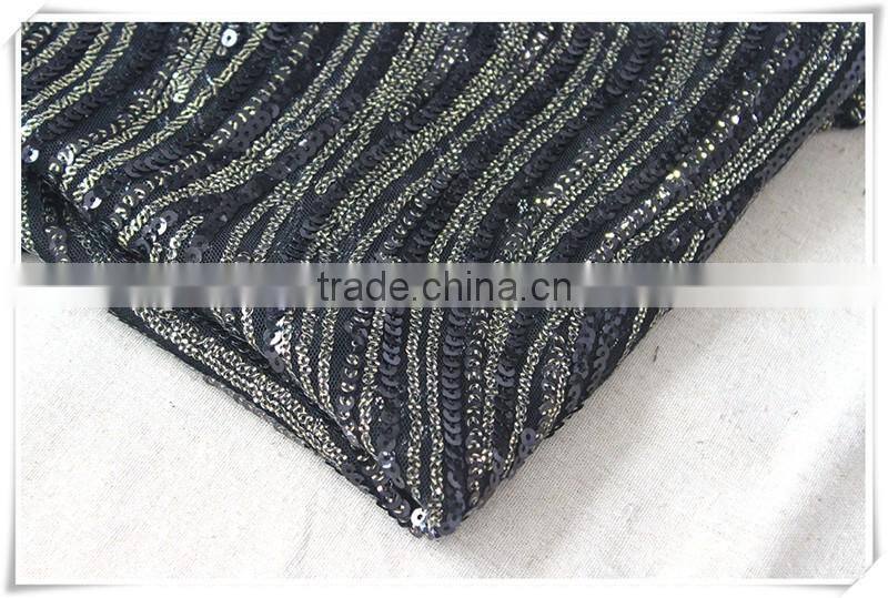 Latest design wave pattern fashion sequin fabric, wholesale sequin mesh fabric / stretch sequin embroidered fabric